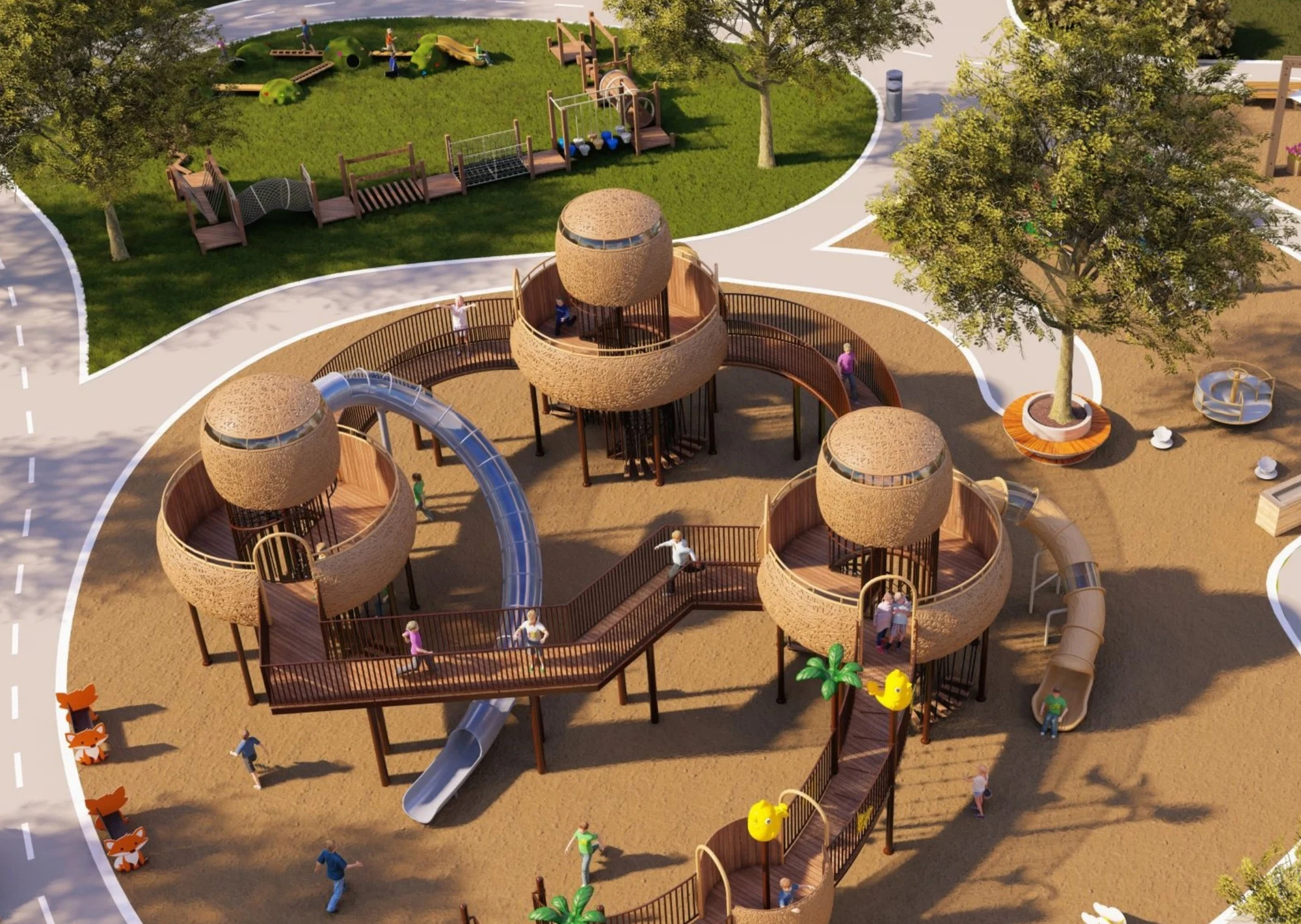 Custom Playground Design & Manufacturing | Factory-Direct OEM/ODM Support | Xinjiu Custom outdoor playground concept arranged as a complete play environment