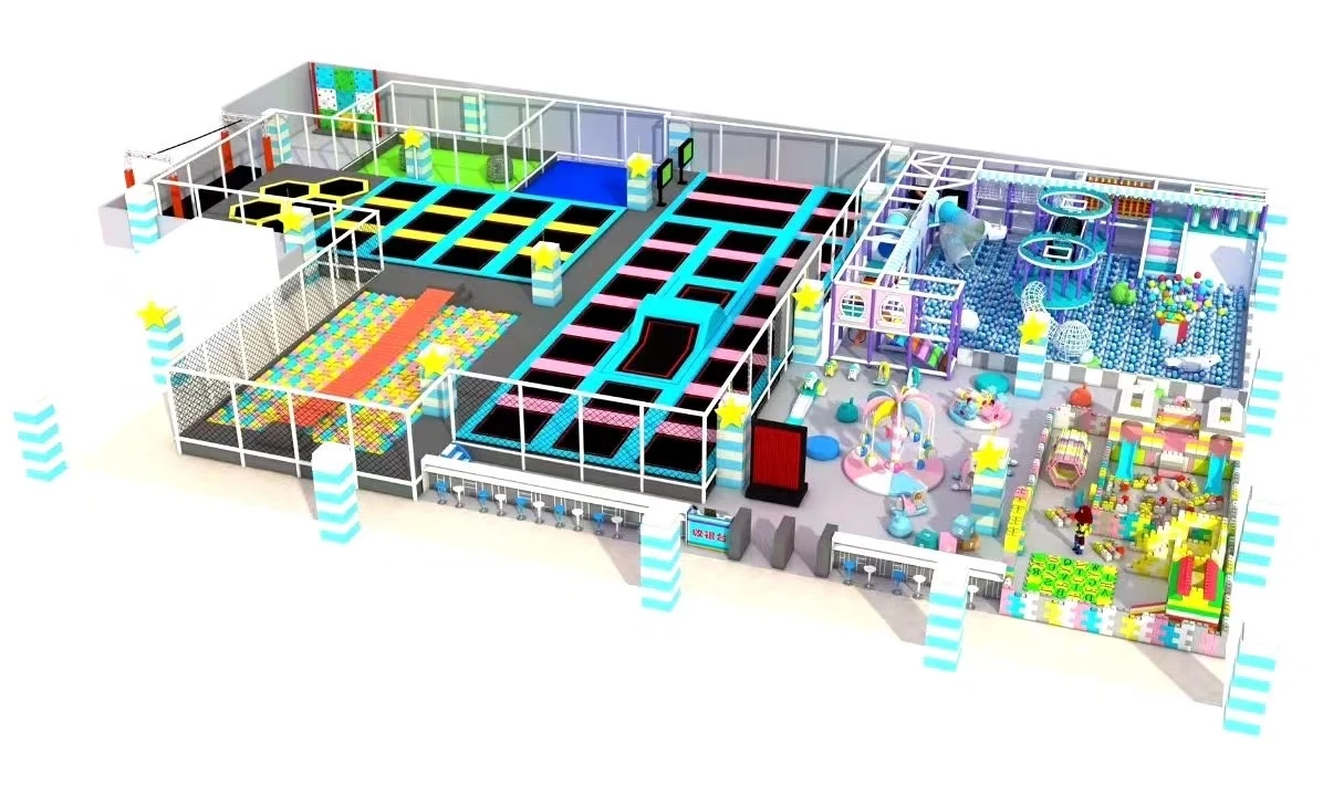 Custom Playground Design & Manufacturing | Factory-Direct OEM/ODM Support | Xinjiu Large indoor playground scheme with trampoline, soft play and activity zones