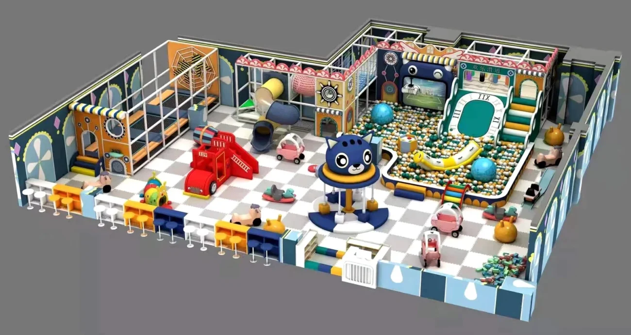 Custom Playground Design & Manufacturing | Factory-Direct OEM/ODM Support | Xinjiu Complete indoor playground concept with coordinated play and activity zones