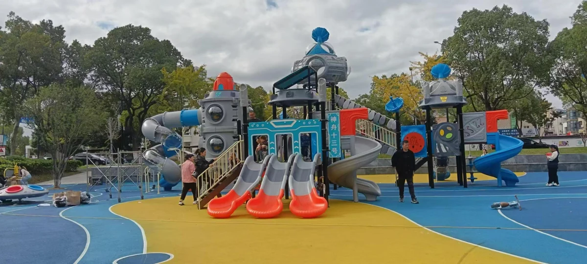 Installed outdoor playground used as part of a complete public play space