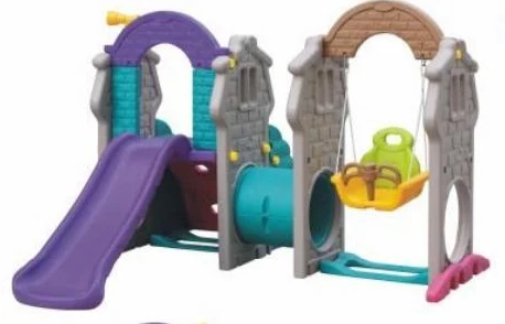 Playground Equipment Manufacturer | Indoor Soft Play & Custom Outdoor Playgrounds | Xinjiu Compact early years play set with purple slide, crawl tunnel and swing