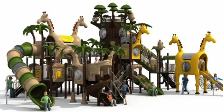 Playground Equipment Manufacturer | Indoor Soft Play & Custom Outdoor Playgrounds | Xinjiu Forest-themed playground with animal forms, climbing towers and slides