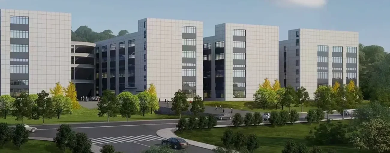 Xinjiu Amusement manufacturing facility and landscaped grounds