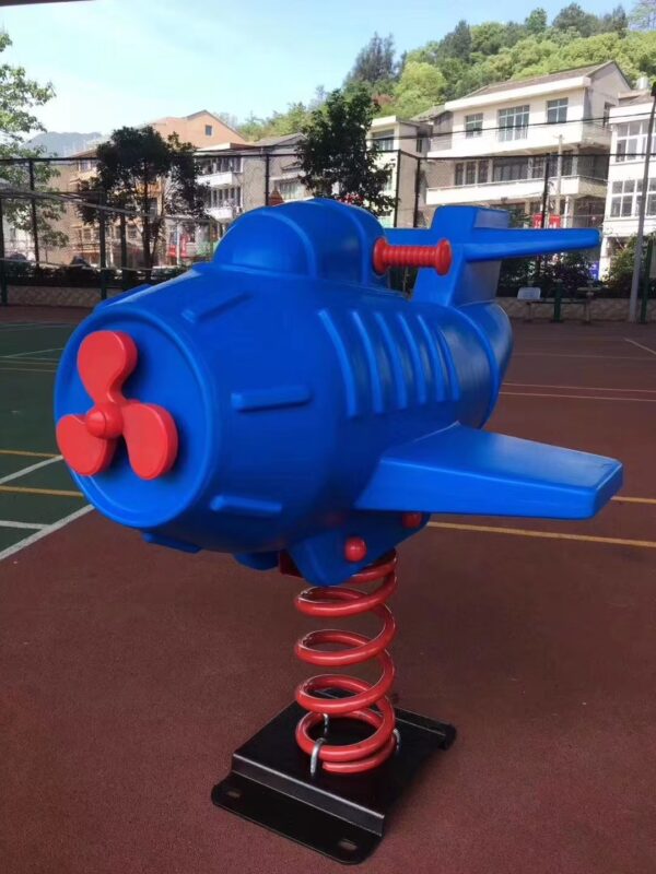 Indoor & Outdoor Playground Equipment | Soft Play, Custom Structures & Slides | Xinjiu Blue molded plastic airplane spring rider