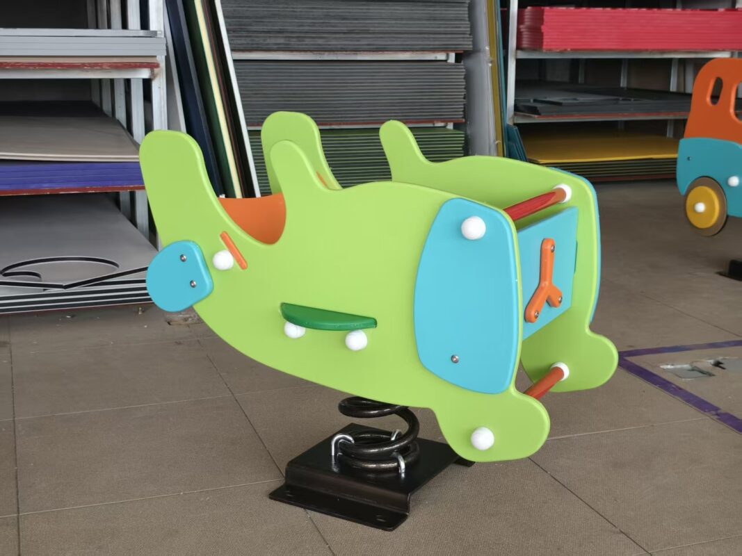 Indoor & Outdoor Playground Equipment | Soft Play, Custom Structures & Slides | Xinjiu Green and blue deer PE panel spring rider