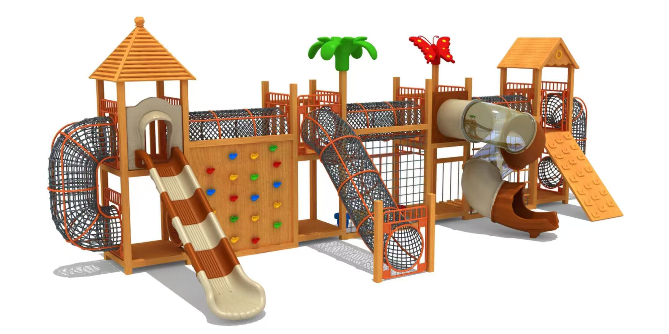 Playground Slide Manufacturer: Choosing Slide Systems for Real Sites Twin tower timber slide set with connected wooden play towers
